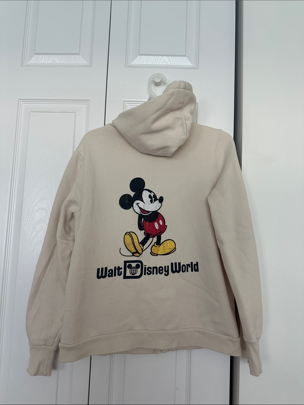 WALT DISNEY WORLD BEIGE MICKEY BLING RHINESTONE FULL ZIP HOODIE SIZE MEDIUM